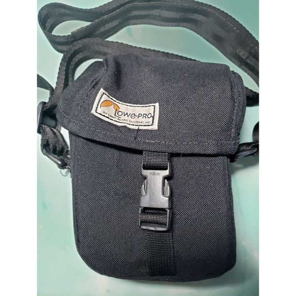 LowePro Camera Lenses Bag Black Seatbelt Strap & Blue Interior Divided Vintage - Picture 2 of 7